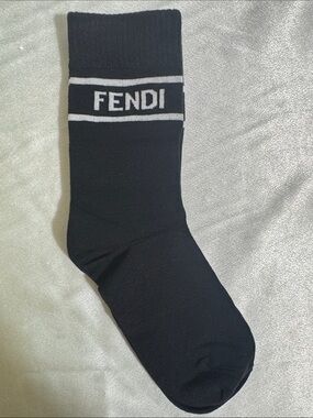 New! Fendi Black and White Logo Crew Sock